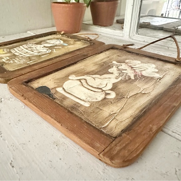 Vintage Boy & Girl Painted Chalkboard Bathing Bathroom Wall Hanging Art Portugal - Picture 5 of 11